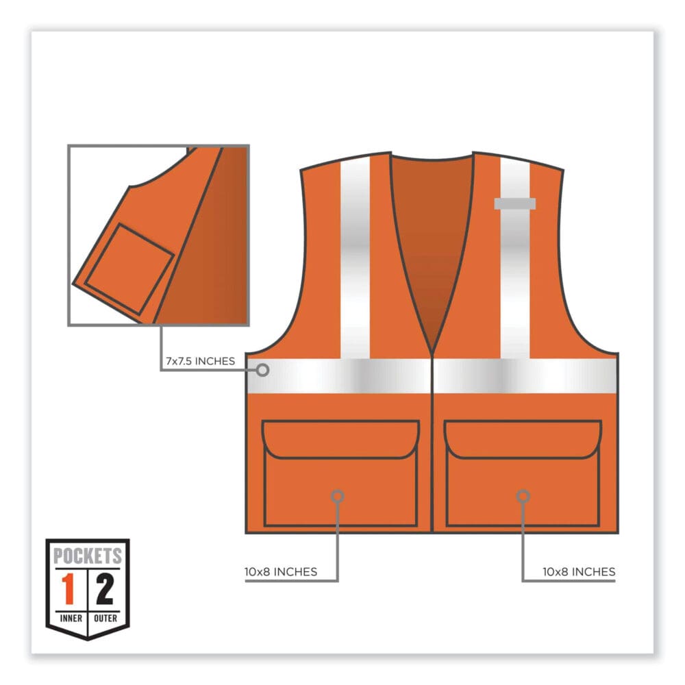 GloWear 8220Z Class 2 Standard Mesh Zipper Vest, Polyester, 2X-Large/3X-Large, Orange, Ships in 1-3 Business Days - Image 3