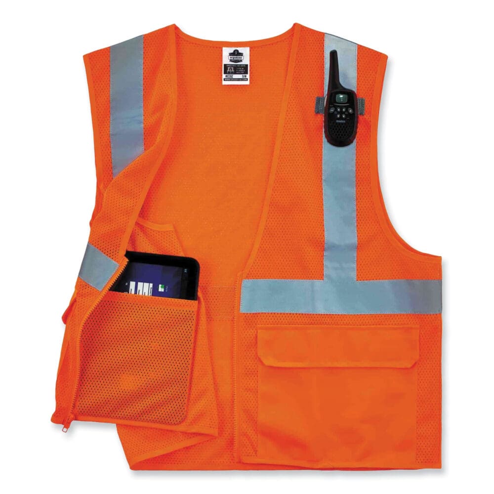 GloWear 8220Z Class 2 Standard Mesh Zipper Vest, Polyester, 4X-Large/5X-Large, Orange, Ships in 1-3 Business Days - Image 2
