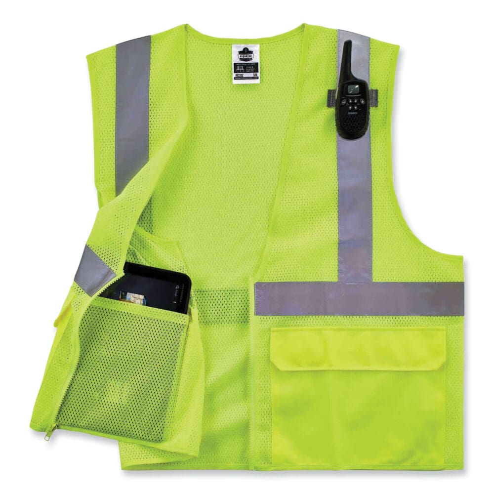 GloWear 8220Z Class 2 Standard Mesh Zipper Vest, Polyester, Small/Medium, Lime, Ships in 1-3 Business Days - Image 2