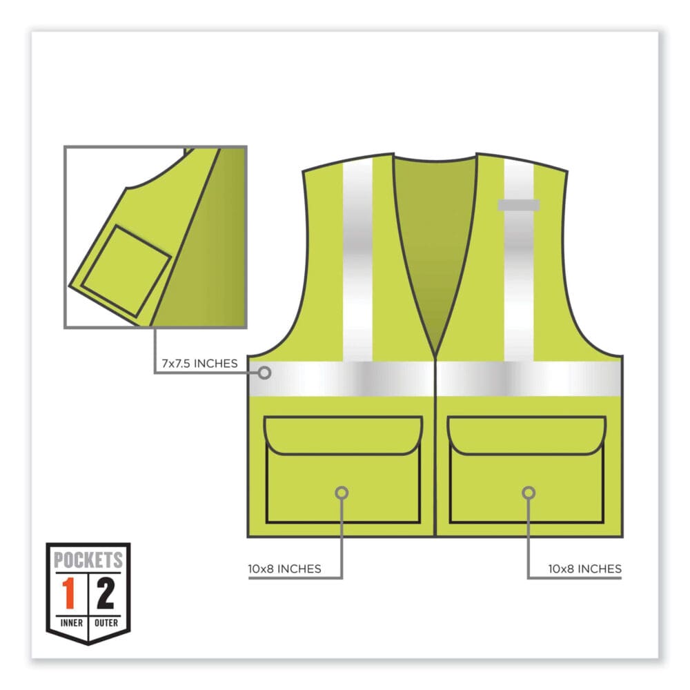 GloWear 8220Z Class 2 Standard Mesh Zipper Vest, Polyester, 2X-Large/3X-Large, Lime, Ships in 1-3 Business Days - Image 3