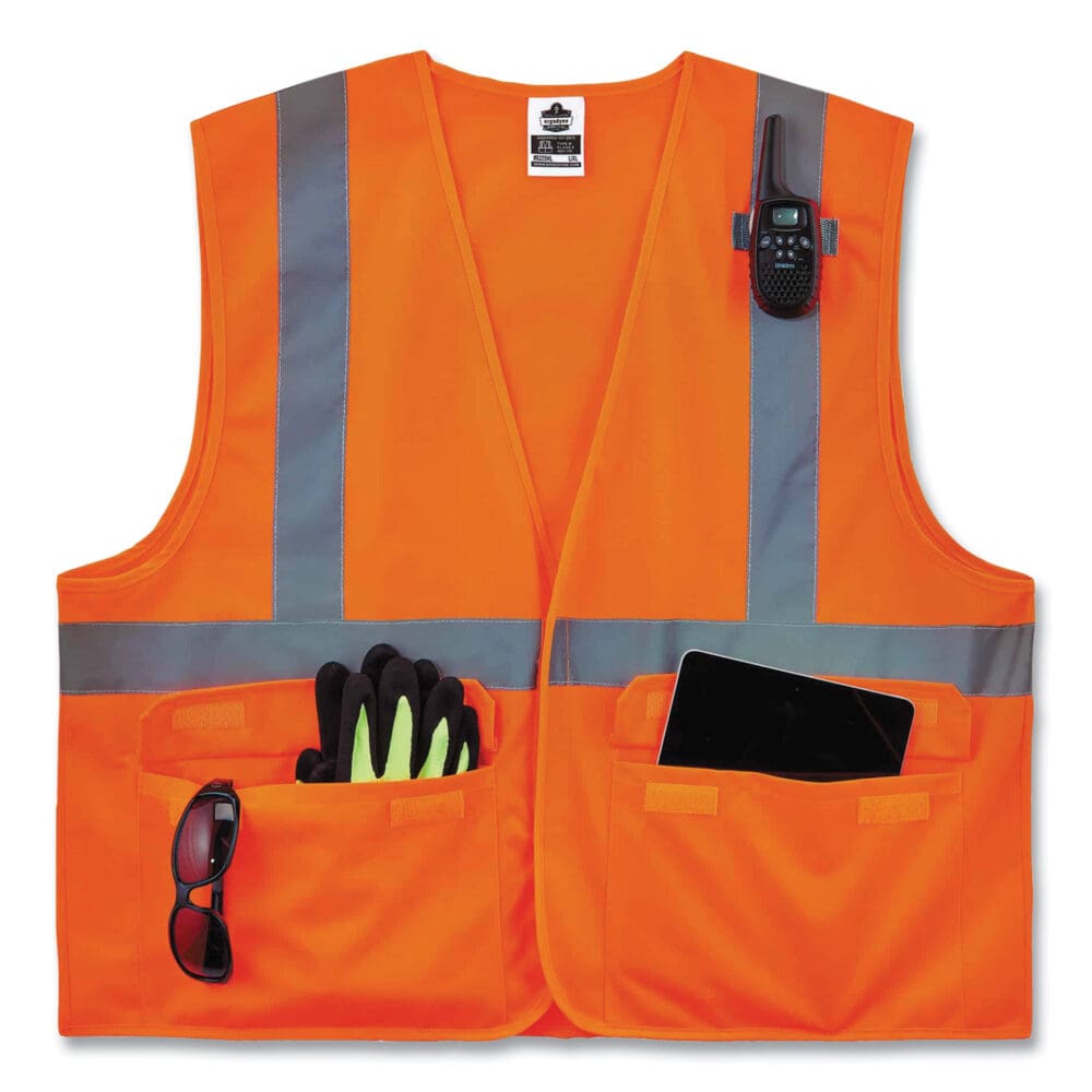 GloWear 8225HL Class 2 Standard Solid Hook and Loop Vest, Polyester, Orange, Small/Medium, Ships in 1-3 Business Days - Image 2