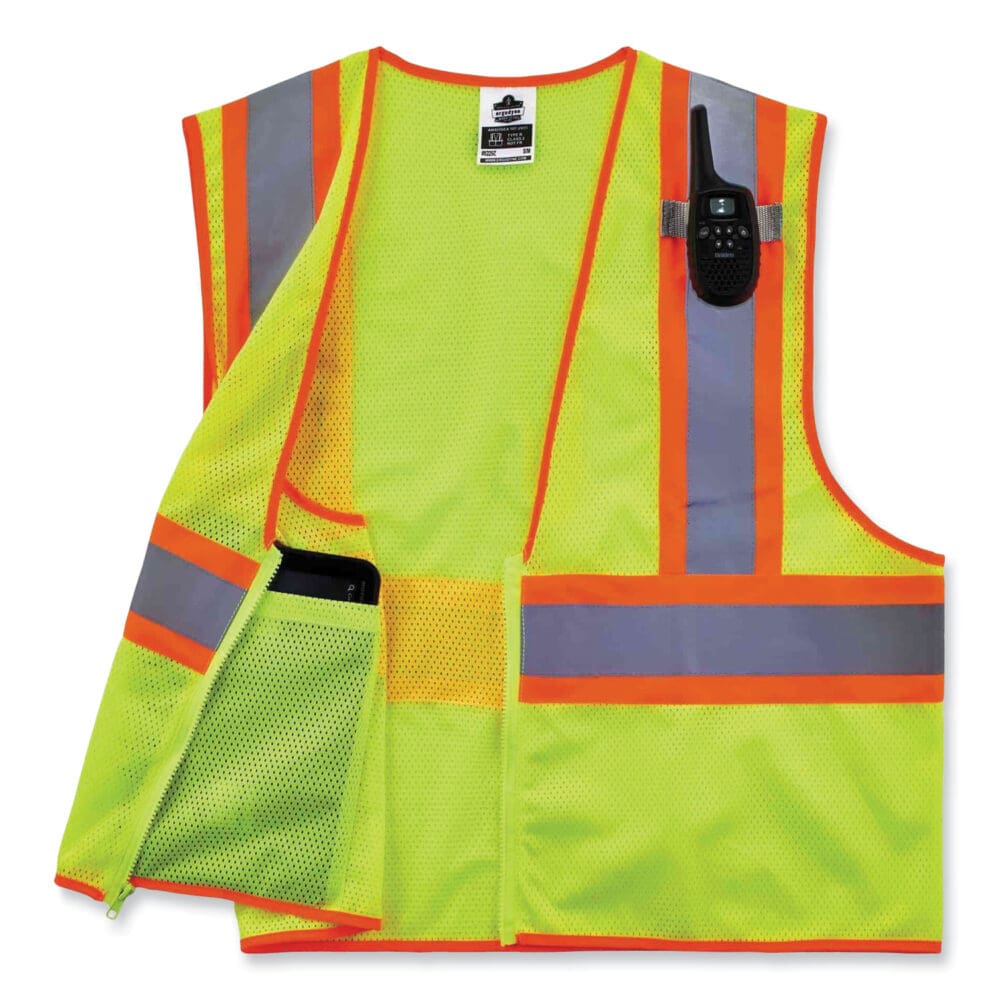 GloWear 8229Z Class 2 Economy Two-Tone Zipper Vest, Polyester, X-Small, Lime, Ships in 1-3 Business Days - Image 2