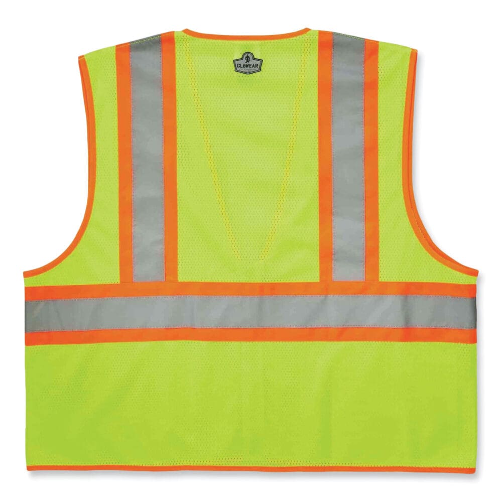 GloWear 8229Z Class 2 Economy Two-Tone Zipper Vest, Polyester, Large/X-Large, Lime, Ships in 1-3 Business Days - Image 2