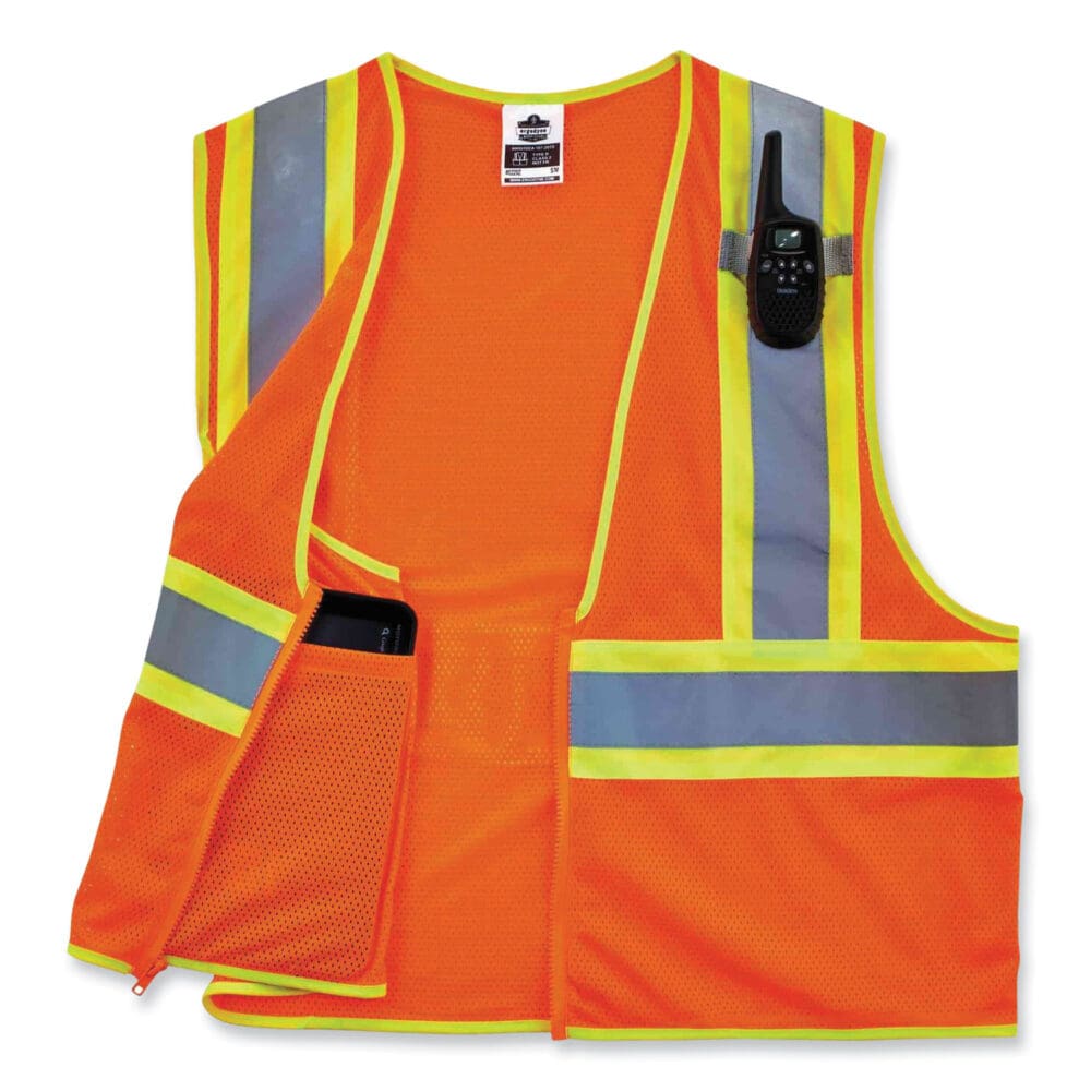 GloWear 8229Z Class 2 Economy Two-Tone Zipper Vest, Polyester, 2X-Large/3X-Large, Orange, Ships in 1-3 Business Days - Image 2