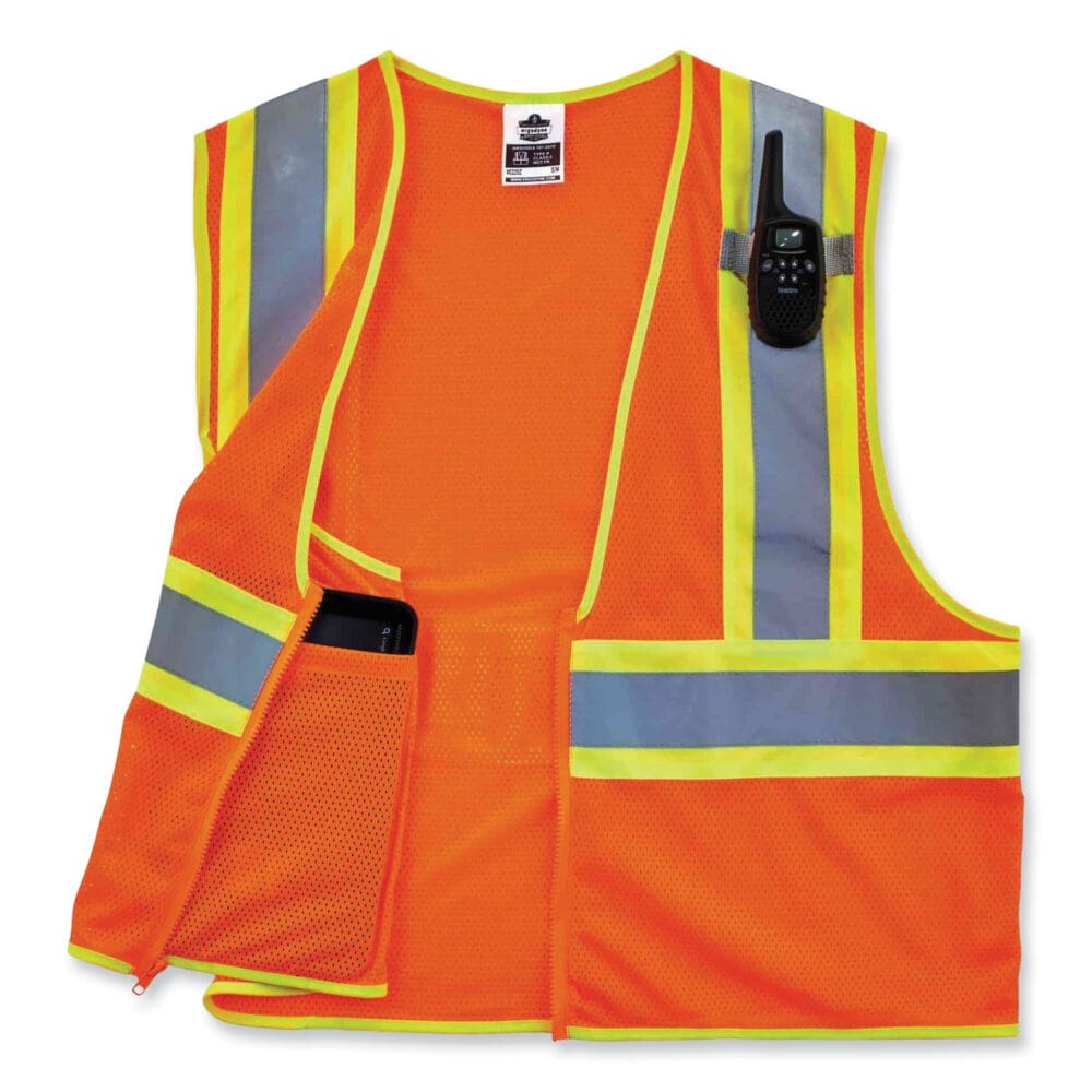 GloWear 8229Z Class 2 Economy Two-Tone Zipper Vest, Polyester, 4X-Large/5X-Large, Orange, Ships in 1-3 Business Days - Image 2