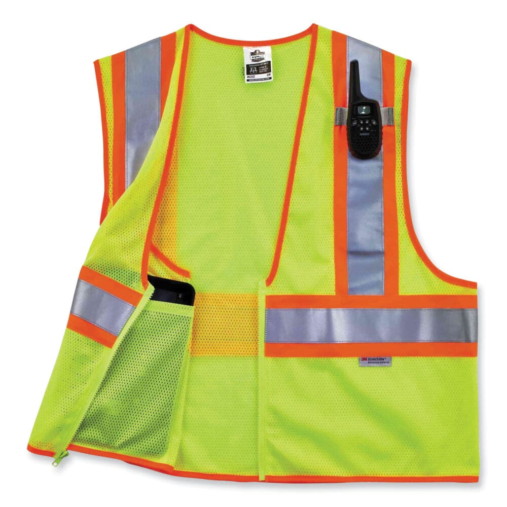 GloWear 8230Z Class 2 Two-Tone Mesh Zipper Vest, Polyester, Small/Medium, Lime, Ships in 1-3 Business Days - Image 3
