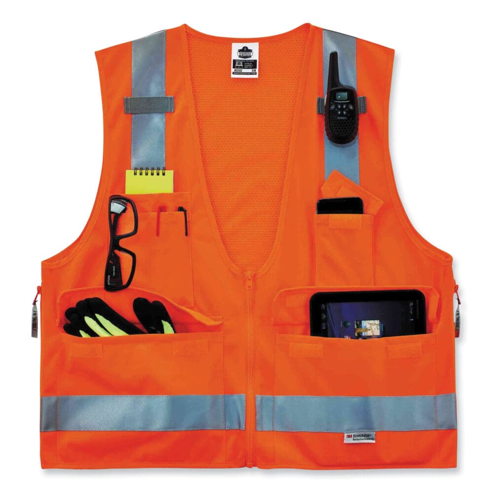 GloWear 8250Z Class 2 Surveyors Zipper Vest, Polyester, 4X-Large/5X-Large, Orange, Ships in 1-3 Business Days - Image 2