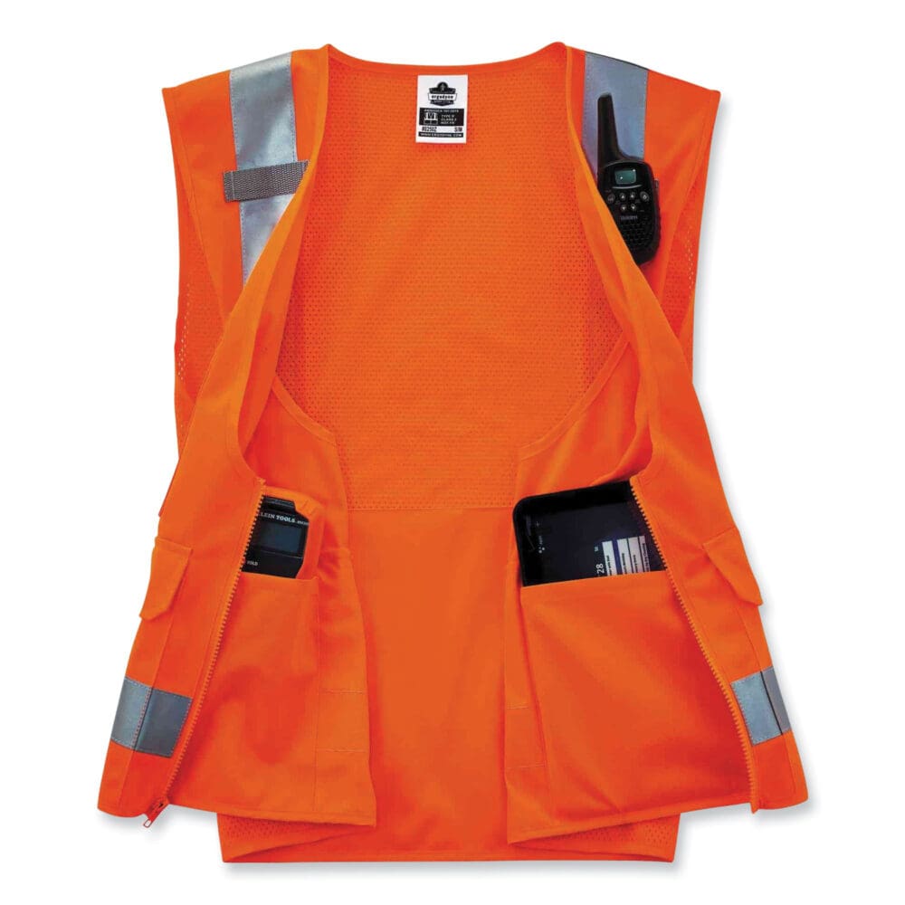 GloWear 8250Z Class 2 Surveyors Zipper Vest, Polyester, 4X-Large/5X-Large, Orange, Ships in 1-3 Business Days - Image 4