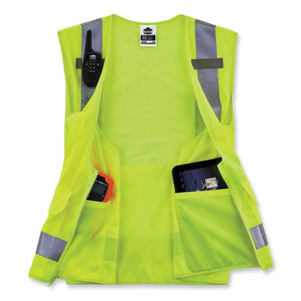 GloWear 8250Z Class 2 Surveyors Zipper Vest, Polyester, Large/X-Large, Lime, Ships in 1-3 Business Days - Image 4