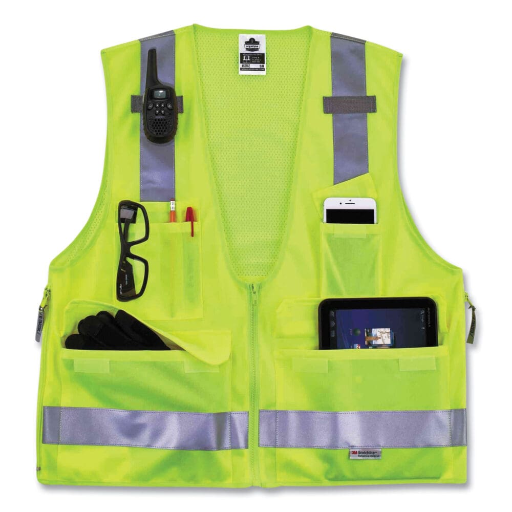 GloWear 8250Z Class 2 Surveyors Zipper Vest, Polyester, 4X-Large/5X-Large, Lime, Ships in 1-3 Business Days - Image 2