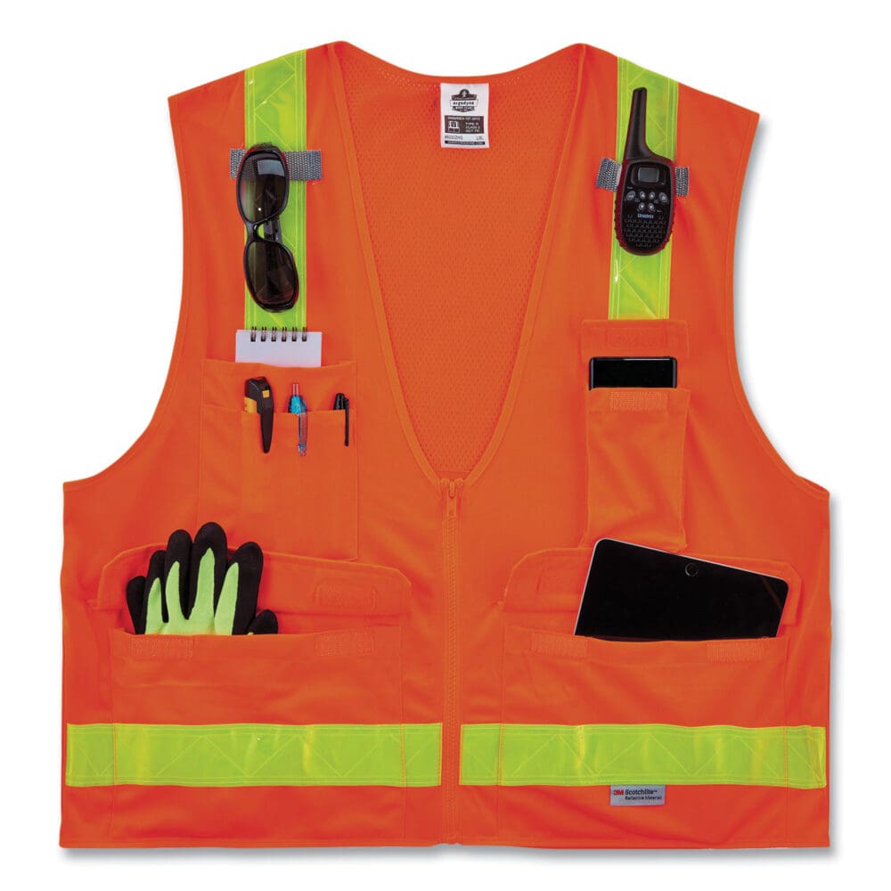 GloWear 8250ZHG Class 2 Hi-Gloss Surveyors Zipper Vest, Polyester, Small/Medium, Orange, Ships in 1-3 Business Days - Image 2