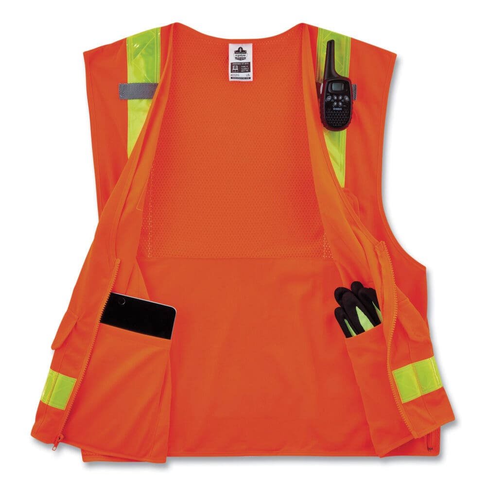 GloWear 8250ZHG Class 2 Hi-Gloss Surveyors Zipper Vest, Polyester, Small/Medium, Orange, Ships in 1-3 Business Days - Image 3