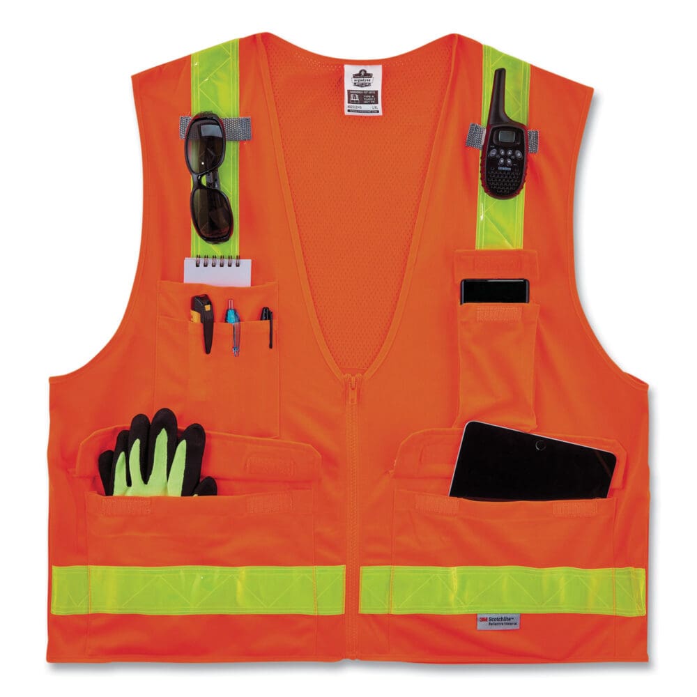 GloWear 8250ZHG Class 2 Hi-Gloss Surveyors Zipper Vest, Polyester, Large/X-Large, Orange, Ships in 1-3 Business Days - Image 2