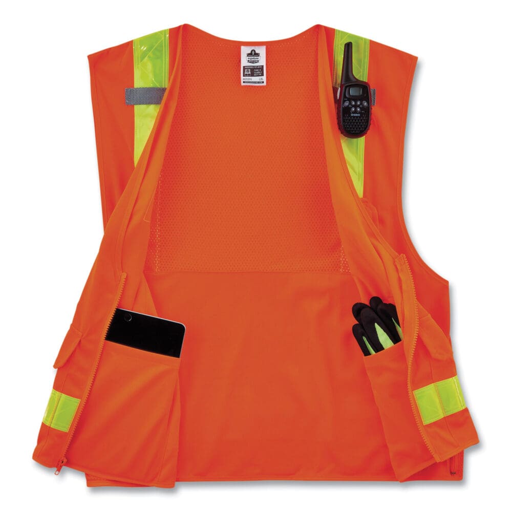 GloWear 8250ZHG Class 2 Hi-Gloss Surveyors Zipper Vest, Polyester, Large/X-Large, Orange, Ships in 1-3 Business Days - Image 3