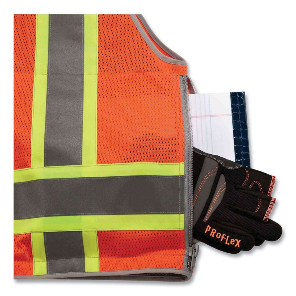 GloWear 8254HDZ Class 2 Heavy-Duty Surveyors Zipper Vest, Polyester, 2X-Large/3X-Large, Orange, Ships in 1-3 Business Days - Image 3