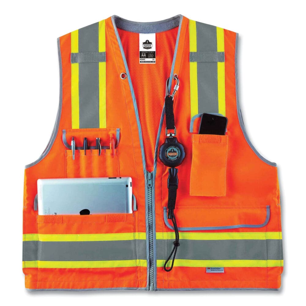GloWear 8254HDZ Class 2 Heavy-Duty Surveyors Zipper Vest, Polyester, 2X-Large/3X-Large, Orange, Ships in 1-3 Business Days - Image 4