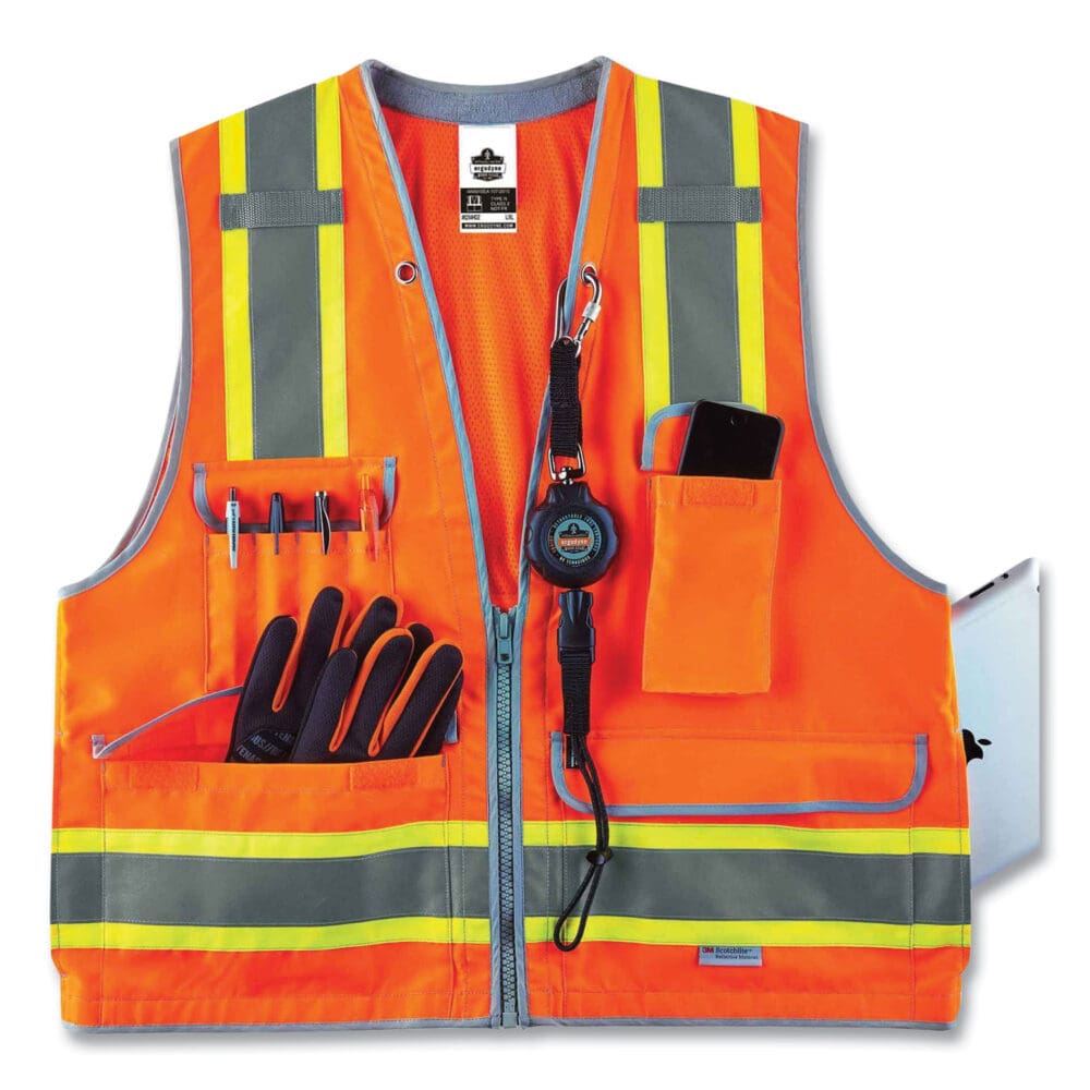 GloWear 8254HDZ Class 2 Heavy-Duty Surveyors Zipper Vest, Polyester, 4X-Large/5X-Large, Orange, Ships in 1-3 Business Days - Image 5