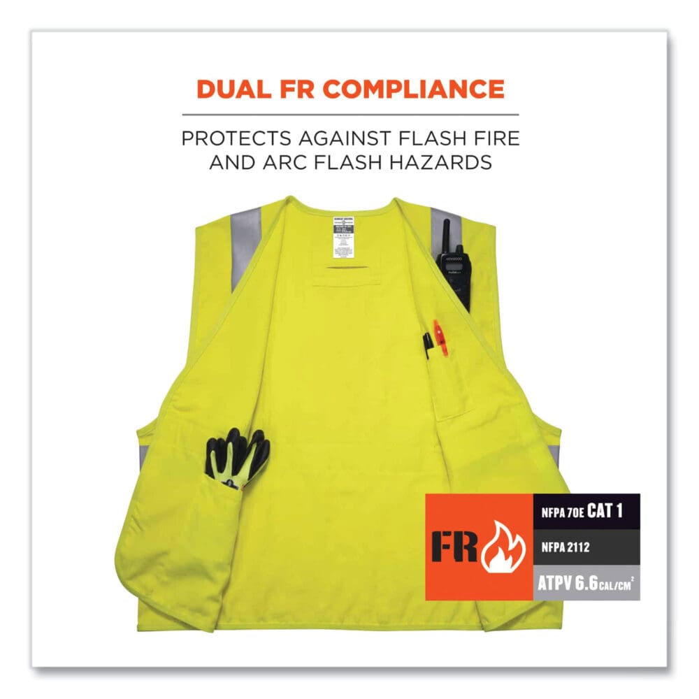 GloWear 8261FRHL Class 2 Dual Compliant FR Hook and Loop Safety Vest, 2X-Large/3X-Large, Lime, Ships in 1-3 Business Days - Image 2