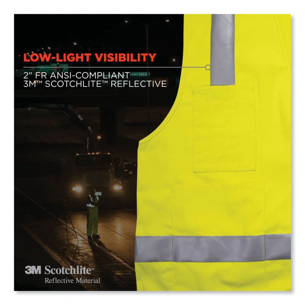 GloWear 8262FRZ Class 2 FR Surveyor Zipper Vest, Tencel/Modacrylic/Para-aramid/Kevlar, L/XL, Lime, Ships in 1-3 Business Days - Image 4