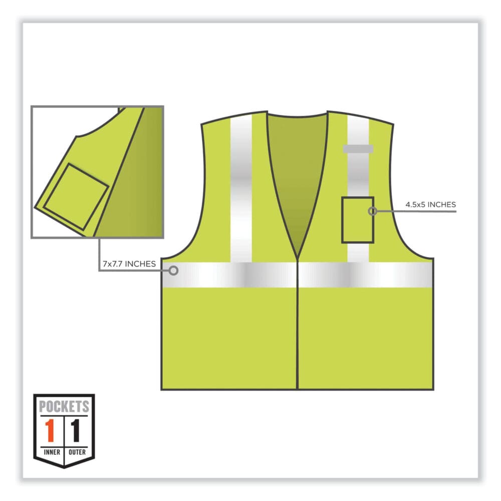 GloWear 8256Z Class 2 Self-Extinguishing Zipper Vest, Polyester, Small/Medium, Lime, Ships in 1-3 Business Days - Image 3