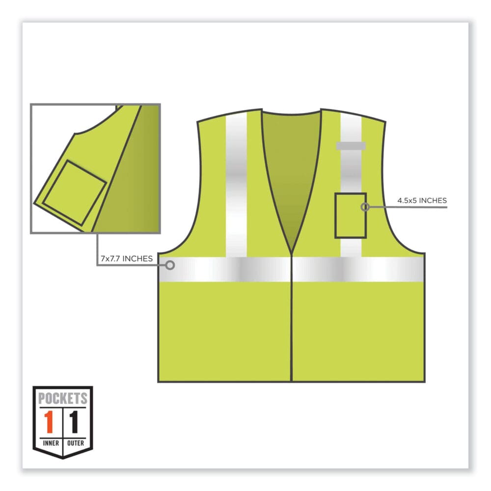 GloWear 8256Z Class 2 Self-Extinguishing Zipper Vest, Polyester, 4X-Large/5X-Large, Lime, Ships in 1-3 Business Days - Image 3