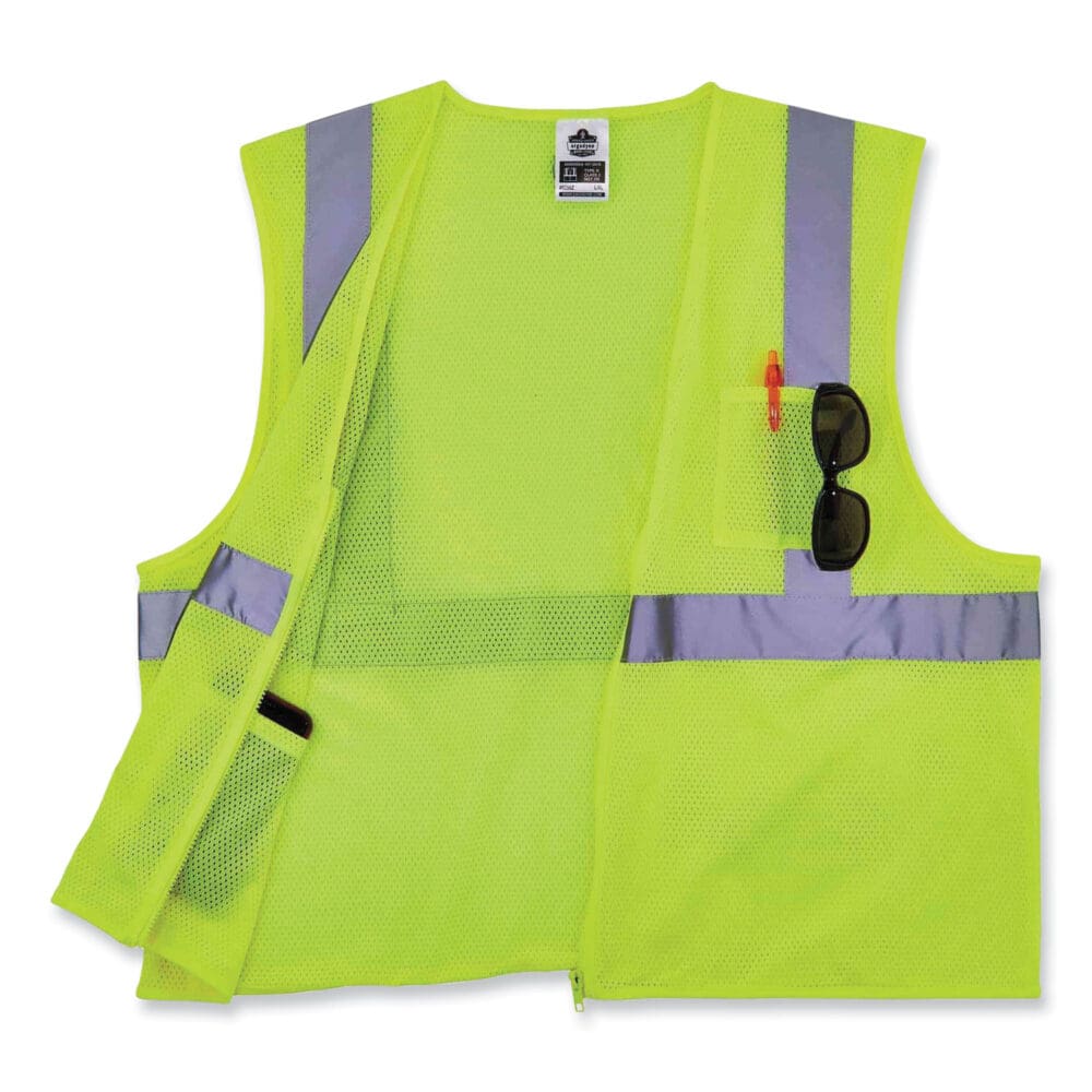 GloWear 8256Z Class 2 Self-Extinguishing Zipper Vest, Polyester, 4X-Large/5X-Large, Lime, Ships in 1-3 Business Days - Image 4