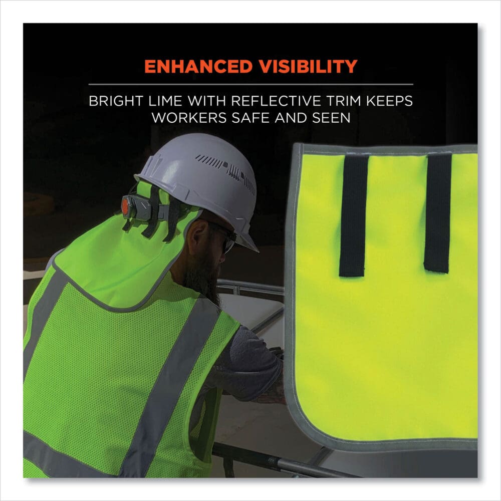GloWear 8006 Hi-Vis Hard Hat Neck Shade, 12.25 x 10.5, Lime, Ships in 1-3 Business Days - Image 3
