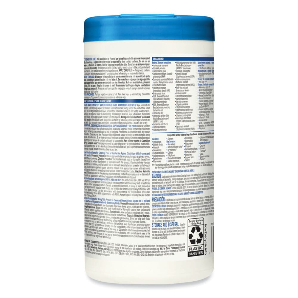 Bleach Germicidal Wipes, 1-Ply, 6.75 x 9, Unscented, White, 70/Canister - Image 10