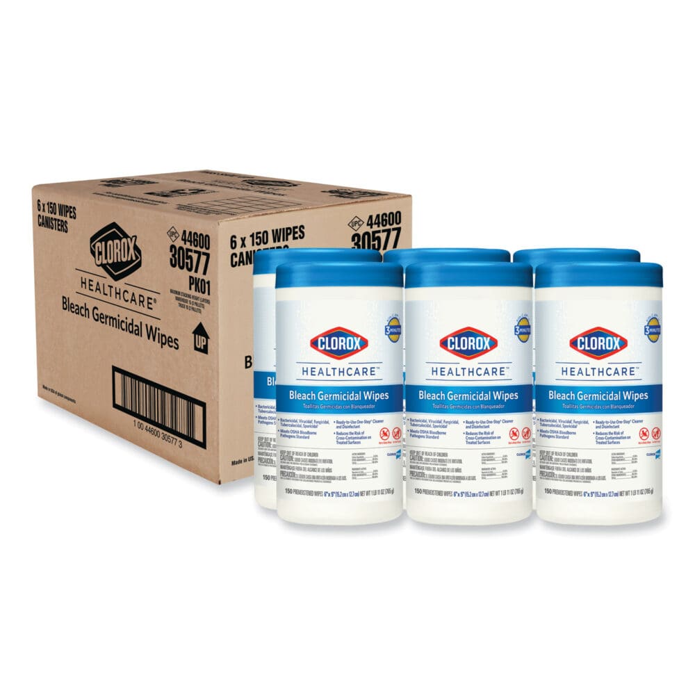 Bleach Germicidal Wipes, 1-Ply, 6 x 5, Unscented, White, 150/Canister, 6 Canisters/Carton - Image 11