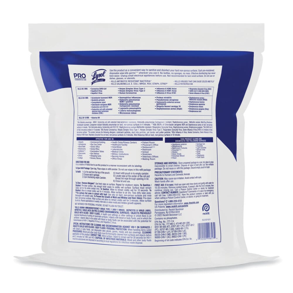 Professional Disinfecting Wipe Bucket Refill, 1-Ply, 6 x 8, Lemon and Lime Blossom, White, 800 Wipes/Bag, 2 Refill Bags/CT - Image 6