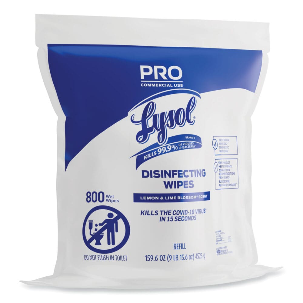 Professional Disinfecting Wipe Bucket Refill, 1-Ply, 6 x 8, Lemon and Lime Blossom, White, 800 Wipes/Bag, 2 Refill Bags/CT - Image 2