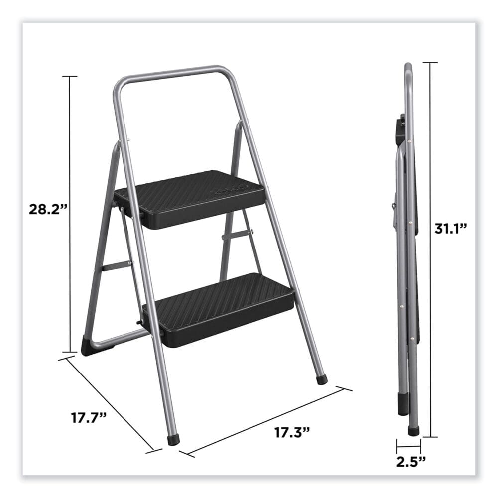 2-Step Folding Steel Step Stool, 200 lb Capacity, 28.13" Working Height, Cool Gray - Image 2