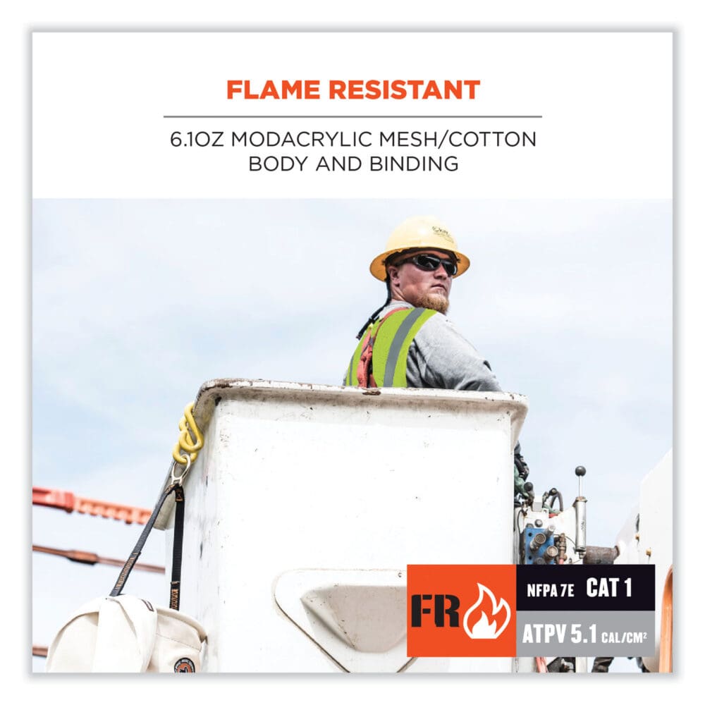 GloWear 8263FRHL Class 2 FR Safety Economy Hook and Loop Vest, Modacrylic Mesh/Cotton, S/M, Lime, Ships in 1-3 Business Days - Image 2