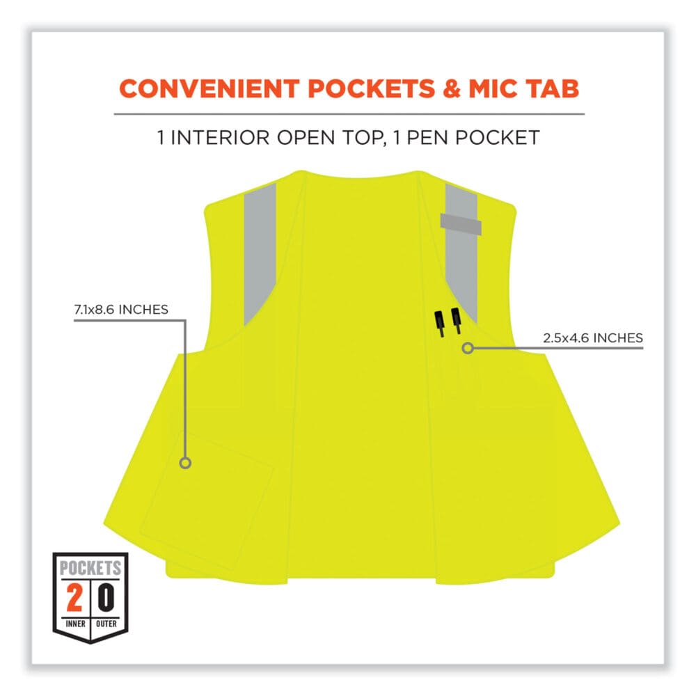 GloWear 8263FRHL Class 2 FR Safety Economy Hook/Loop Vest, Modacrylic Mesh/Cotton, 2XLa/3XL, Lime, Ships in 1-3 Business Days - Image 5