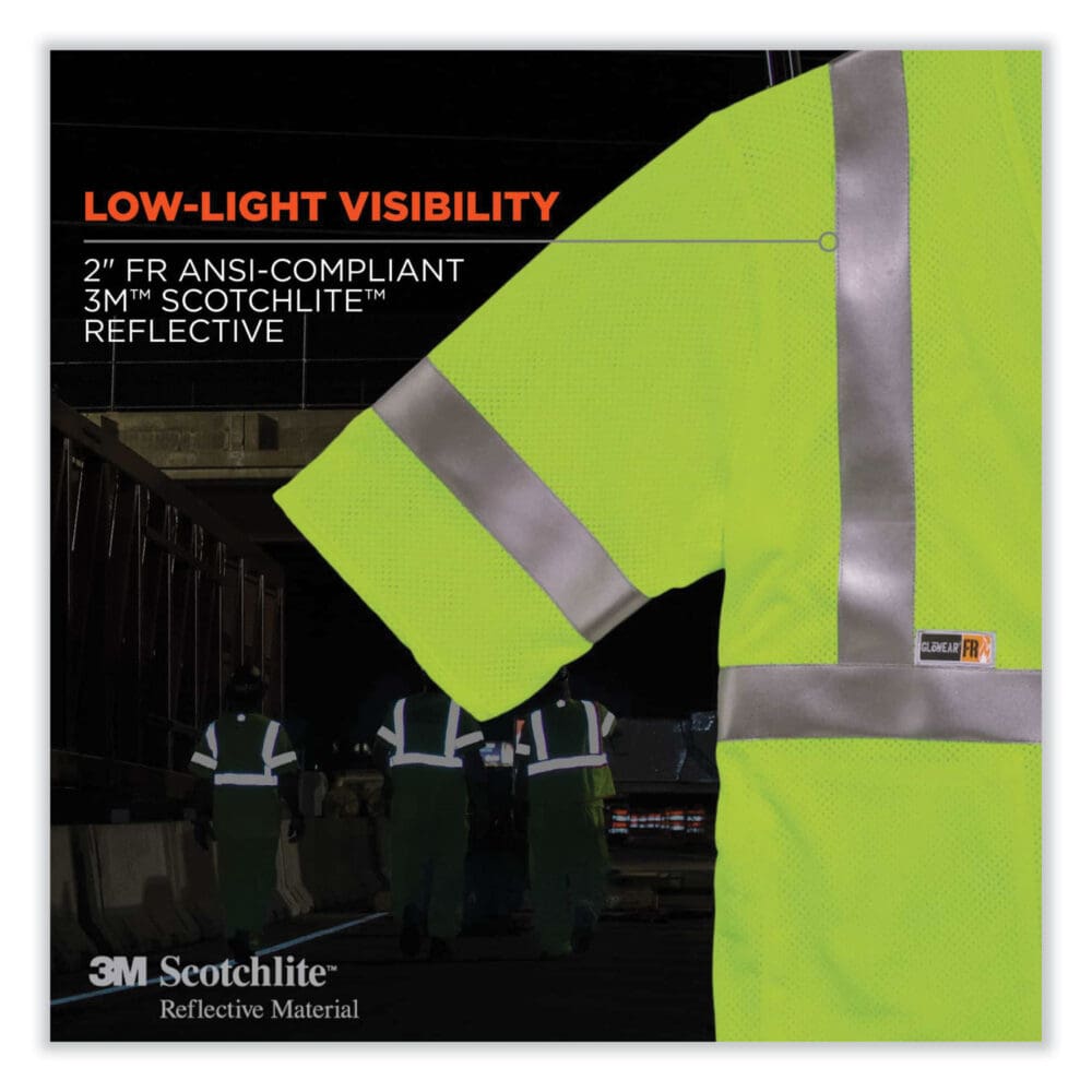 GloWear 8356FRHL Class 3 FR Hook and Loop Safety Vest with Sleeves, Modacrylic, Large/XL, Lime, Ships in 1-3 Business Days - Image 5