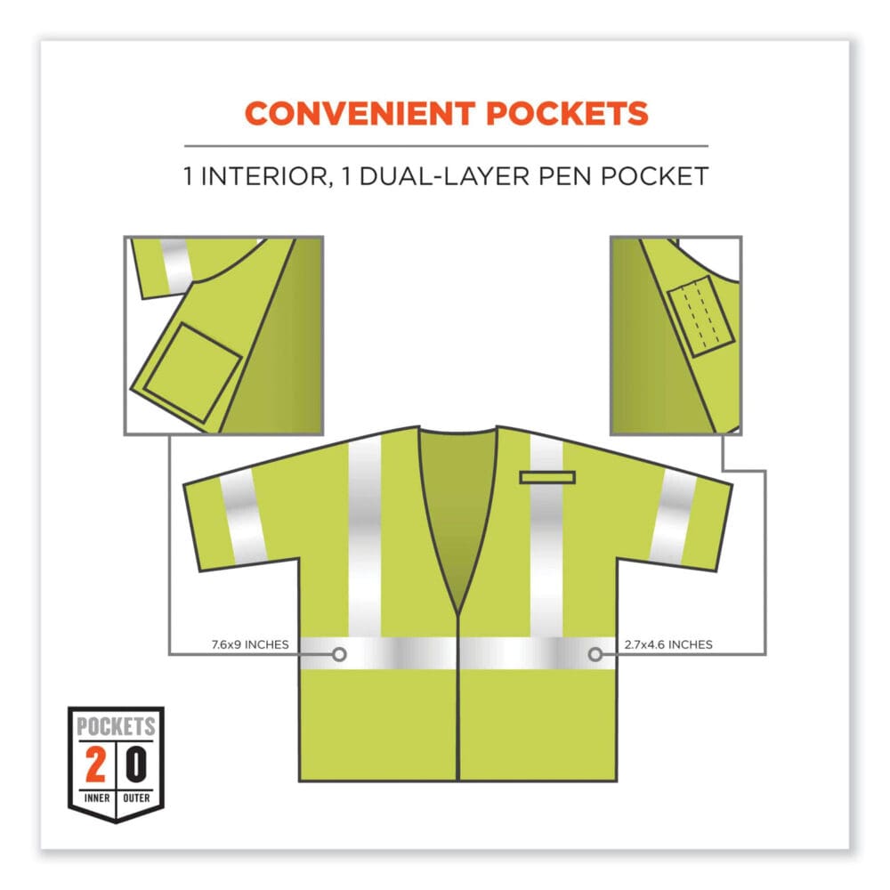 GloWear 8356FRHL Class 3 FR Hook and Loop Safety Vest with Sleeves, Modacrylic, Large/XL, Lime, Ships in 1-3 Business Days - Image 7