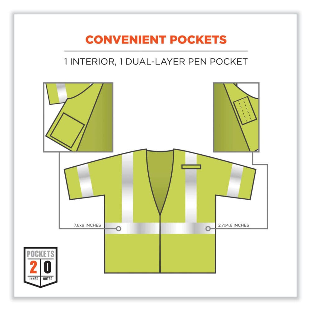 GloWear 8356FRHL Class 3 FR Hook and Loop Safety Vest with Sleeves, Modacrylic. 2XL/3XL, Lime, Ships in 1-3 Business Days - Image 7