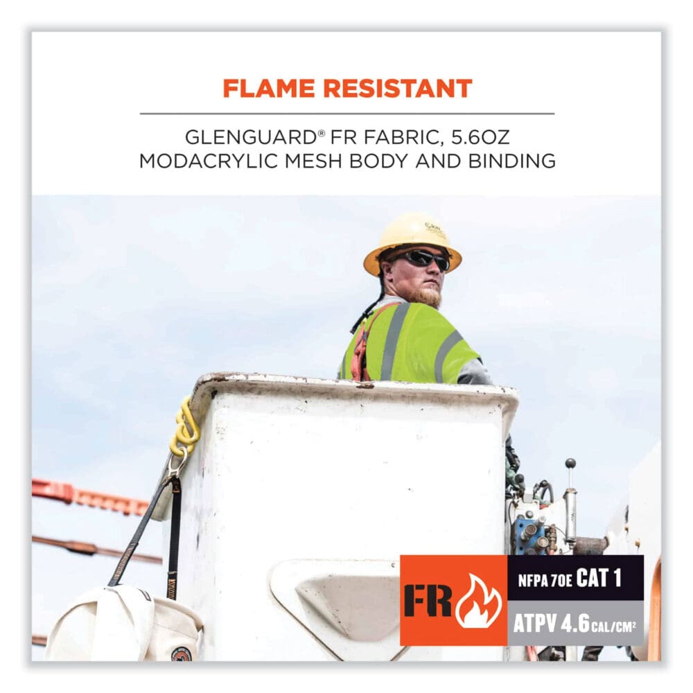 GloWear 8356FRHL Class 3 FR Hook and Loop Safety Vest with Sleeves, Modacrylic, 4XL/5XL, Lime, Ships in 1-3 Business Days - Image 3