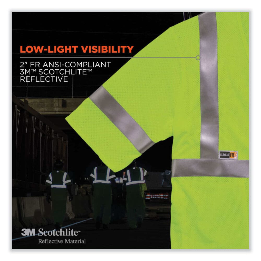 GloWear 8356FRHL Class 3 FR Hook and Loop Safety Vest with Sleeves, Modacrylic, 4XL/5XL, Lime, Ships in 1-3 Business Days - Image 5