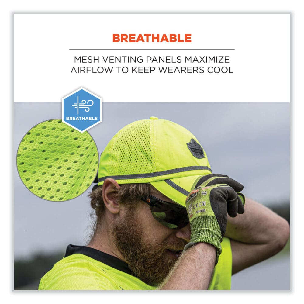 GloWear 8930 Hi-Vis Baseball Cap, Polyester, One Size Fits Most, Lime, Ships in 1-3 Business Days - Image 3