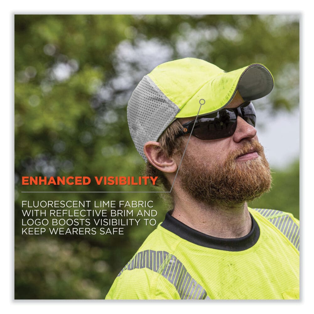 GloWear 8931 Reflective Stretch-Fit Hat, Cotton/Polyester, Ergodyne Logo, Small/Med, Hi-Vis Lime, Ships in 1-3 Business Days - Image 5