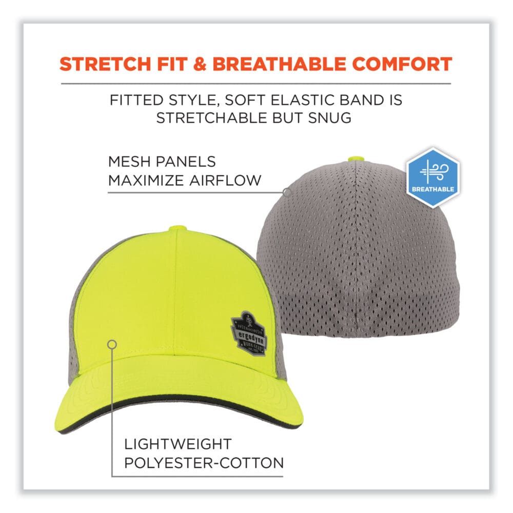 GloWear 8931 Reflective Stretch-Fit Hat, Cotton/Polyester, Ergodyne Logo, Small/Med, Hi-Vis Lime, Ships in 1-3 Business Days - Image 2