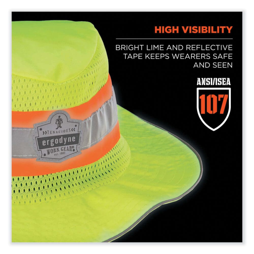 GloWear 8935 Hi-Vis Ranger Sun Hat, Polyester, Small/Medium, Lime, Ships in 1-3 Business Days - Image 2