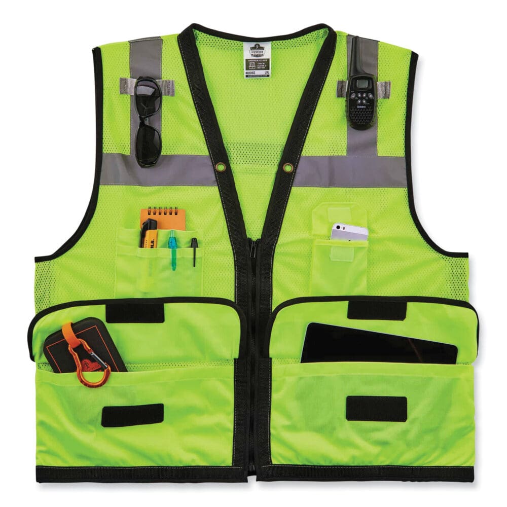 GloWear 8253HDZ Class 2 Heavy-Duty Mesh Surveyors Vest, Polyester, Small/Medium, Lime, Ships in 1-3 Business Days - Image 2