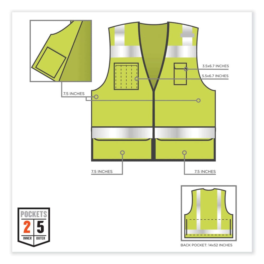 GloWear 8253HDZ Class 2 Heavy-Duty Mesh Surveyors Vest, Polyester, 2X-Large/3X-Large, Lime, Ships in 1-3 Business Days - Image 3
