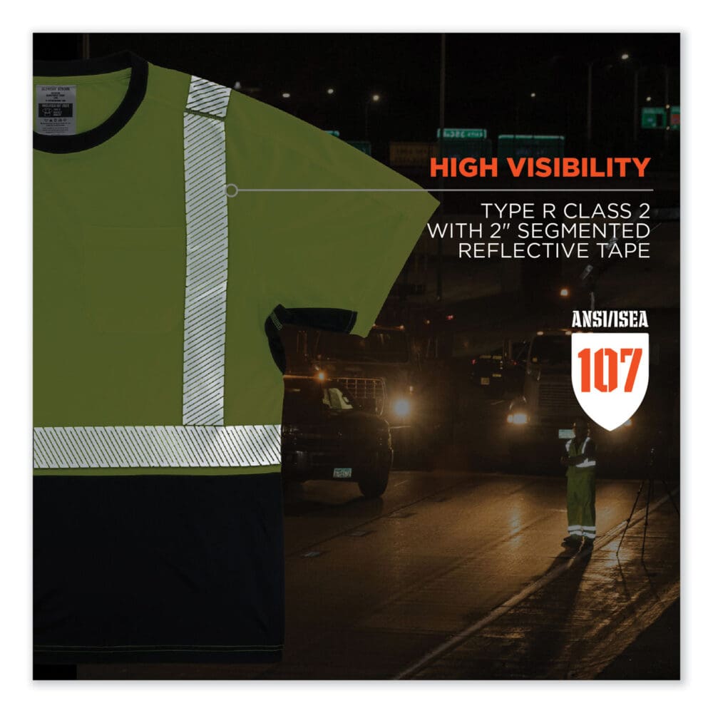 GloWear 8283BK Class 2 Lightweight Performance Hi-Vis T-Shirt, Polyester, Large, Lime, Ships in 1-3 Business Days - Image 3