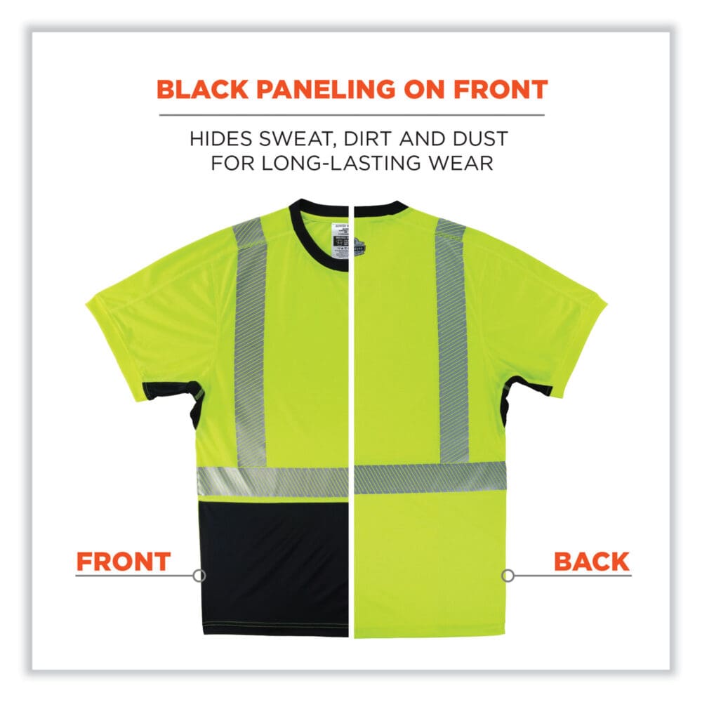 GloWear 8283BK Class 2 Lightweight Performance Hi-Vis T-Shirt, Polyester, 2X-Large, Lime, Ships in 1-3 Business Days - Image 6