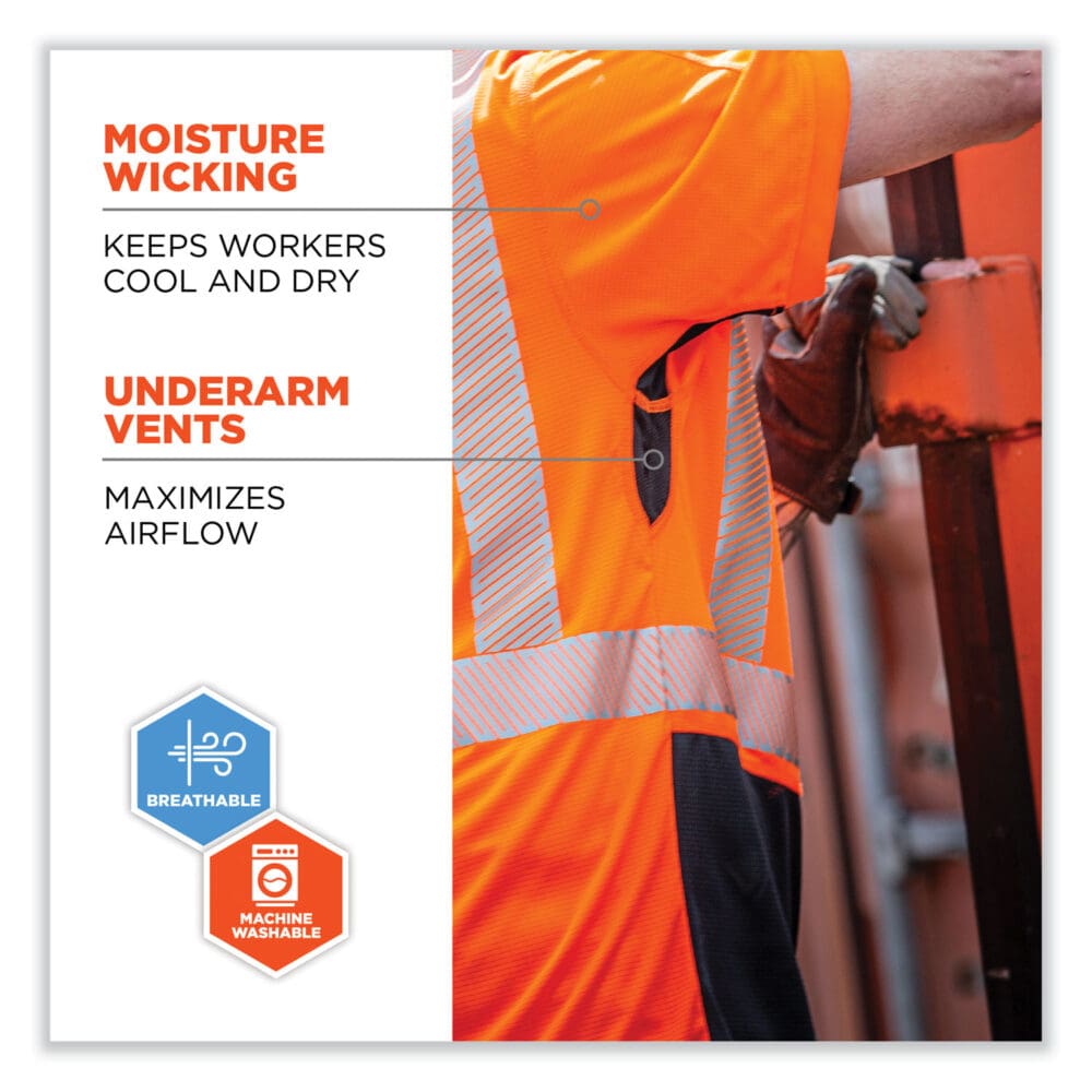 GloWear 8283BK Class 2 Lightweight Performance Hi-Vis T-Shirt, Polyester, X-Large, Orange, Ships in 1-3 Business Days - Image 4