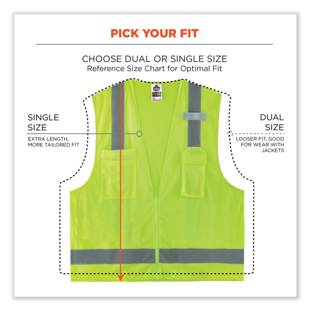 GloWear 8249Z Class 2 Economy Surveyors Zipper Vest, Polyester, Small/Medium, Lime, Ships in 1-3 Business Days - Image 7
