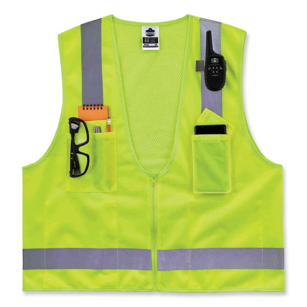 GloWear 8249Z Class 2 Economy Surveyors Zipper Vest, Polyester, Small/Medium, Lime, Ships in 1-3 Business Days - Image 9